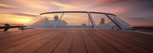 Chris Craft teak bow sunset